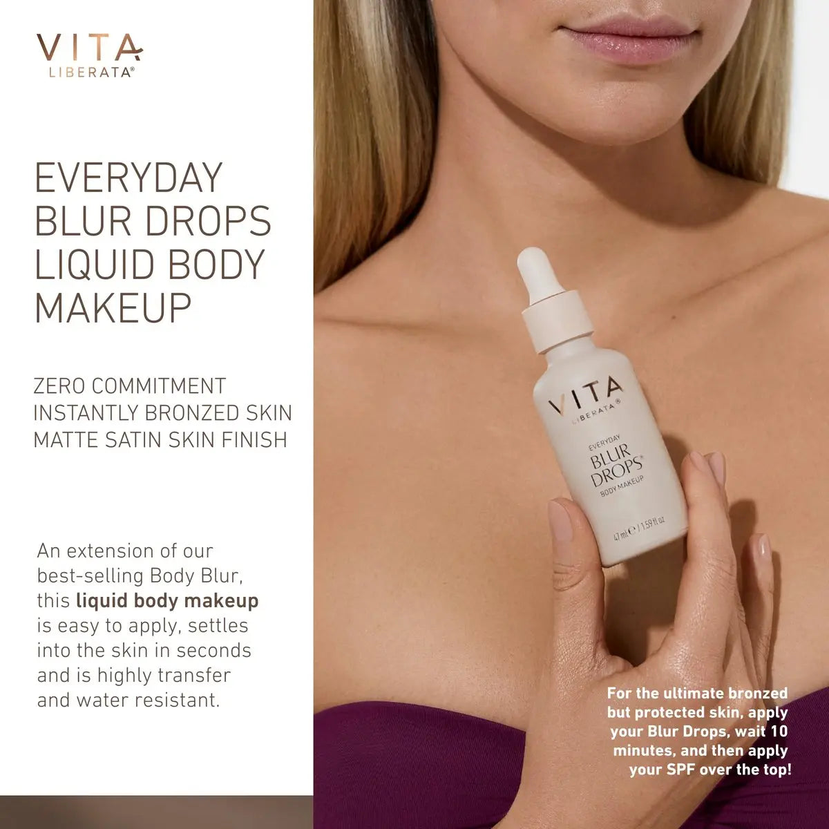 VITA LIBERATA Everyday Body Blur Drops Medium 1.59 Fl Oz – Wash Off Tanning Body Makeup with Water-Resistant Matte Satin Finish Avelisse
