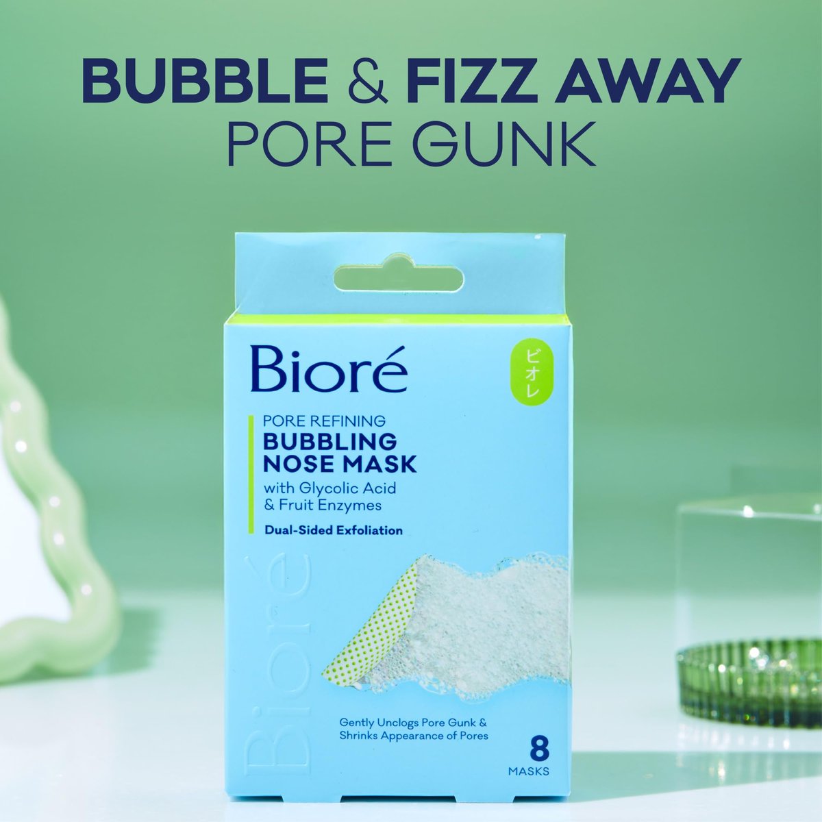 Bioré Pore Refining Bubbling Nose Mask with Glycolic Acid and Hyaluronic Acid – Deep Pore Cleansing Exfoliating Mask, 8 Ct - görsel 3