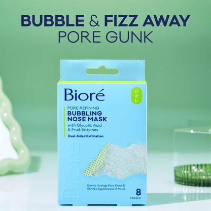 Bioré Pore Refining Bubbling Nose Mask with Glycolic Acid and Hyaluronic Acid – Deep Pore Cleansing Exfoliating Mask, 8 Ct