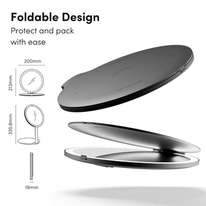 Fancii Abigail Rechargeable Travel Makeup Mirror with LED Light, 8" Foldable Stand, 3 Color Lighting, Dimmable & Lightweight Portable Vanity Mirror (Black) Avelisse