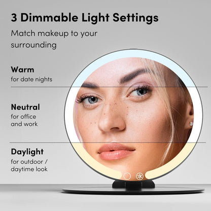 Fancii Abigail Rechargeable Travel Makeup Mirror with LED Light, 8" Foldable Stand, 3 Color Lighting, Dimmable & Lightweight Portable Vanity Mirror (Black) Avelisse