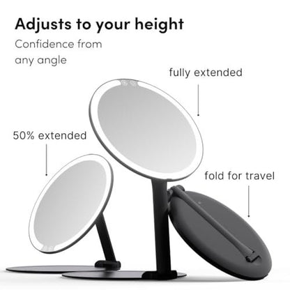 Fancii Abigail Rechargeable Travel Makeup Mirror with LED Light, 8" Foldable Stand, 3 Color Lighting, Dimmable & Lightweight Portable Vanity Mirror (Black) Avelisse