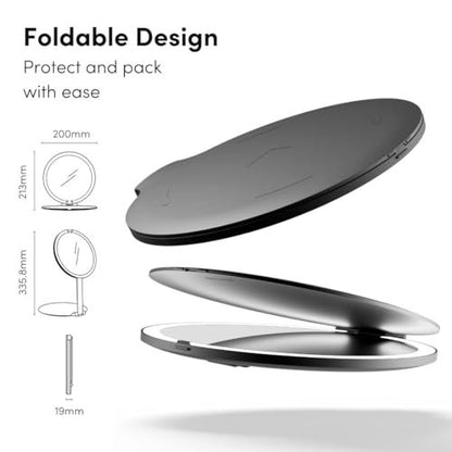 Fancii Abigail Rechargeable Travel Makeup Mirror with LED Light, 8" Foldable Stand, 3 Color Lighting, Dimmable & Lightweight Portable Vanity Mirror (Black) Avelisse
