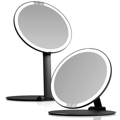 Fancii Abigail Rechargeable Travel Makeup Mirror with LED Light, 8" Foldable Stand, 3 Color Lighting, Dimmable & Lightweight Portable Vanity Mirror (Black) Avelisse