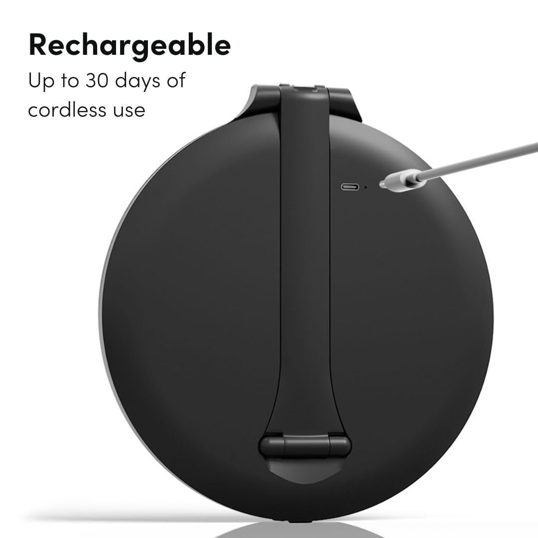 Fancii Abigail Rechargeable Travel Makeup Mirror with LED Light, 8" Foldable Stand, 3 Color Lighting, Dimmable & Lightweight Portable Vanity Mirror (Black) Avelisse