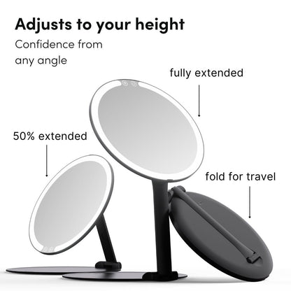 Fancii Abigail Rechargeable Travel Makeup Mirror with LED Light, 8" Foldable Stand, 3 Color Lighting, Dimmable & Lightweight Portable Vanity Mirror (Black) Avelisse