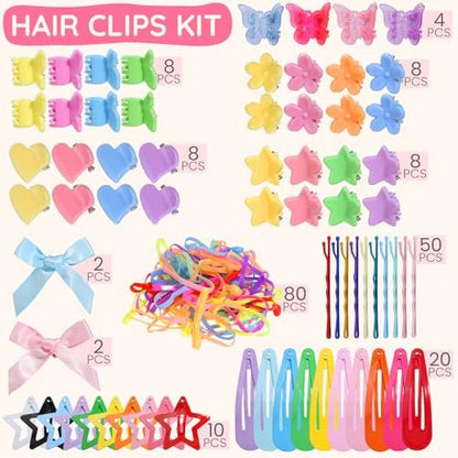 Teenitor 193-Piece Hair Accessories Set for Girls – Mini Hair Clips, Small Claw Clips, Bobby Pins & Hair Ties, Multicolor