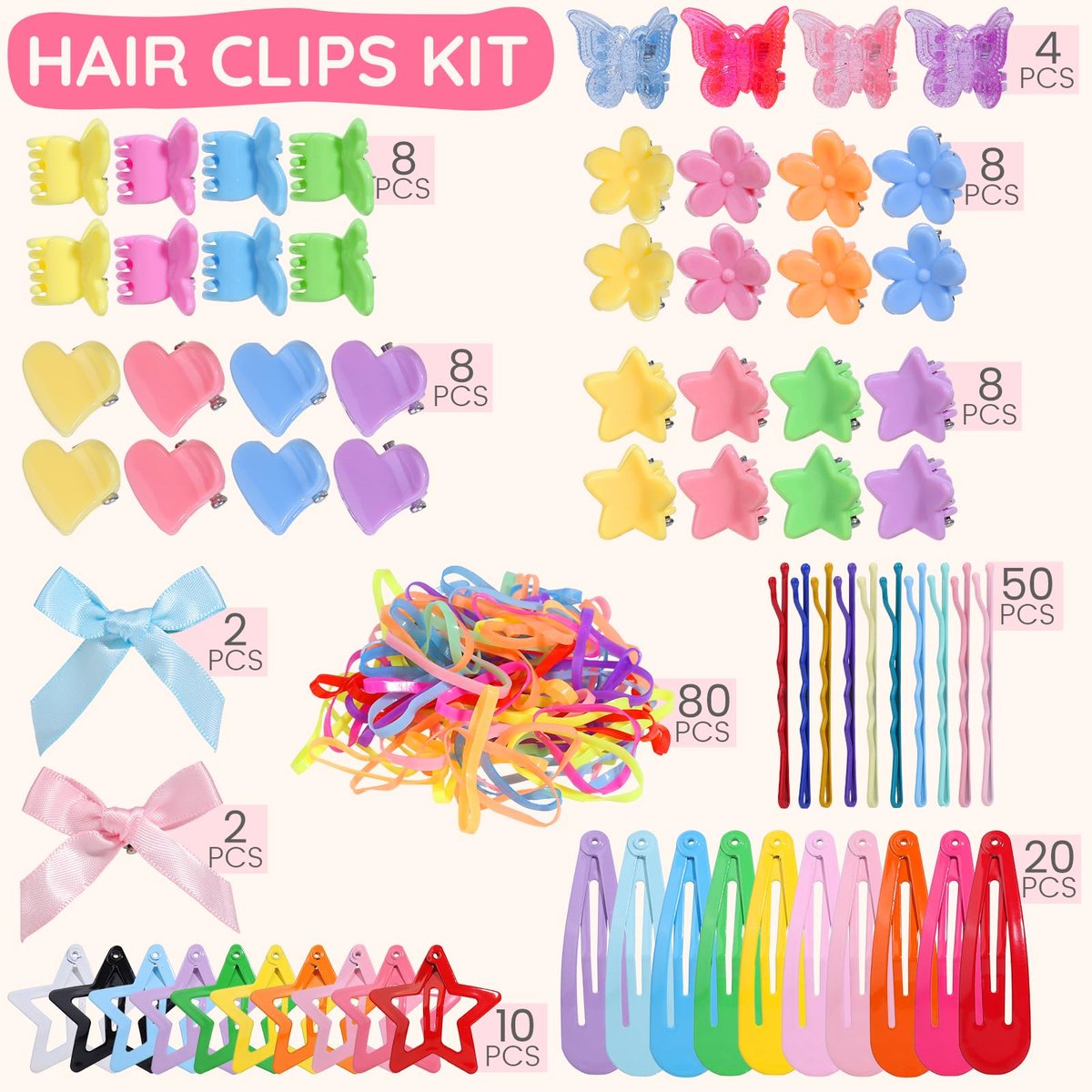 Teenitor 193-Piece Hair Accessories Set for Girls – Mini Hair Clips, Small Claw Clips, Bobby Pins & Hair Ties, Multicolor - görsel 4