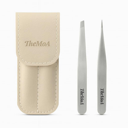 THEMOA Precision Tweezers Set – Stainless Steel Pointed & Slant Tip Tweezers for Eyebrow, Facial Hair, Ingrown Hair, Professional Beauty Tool with Case Avelisse