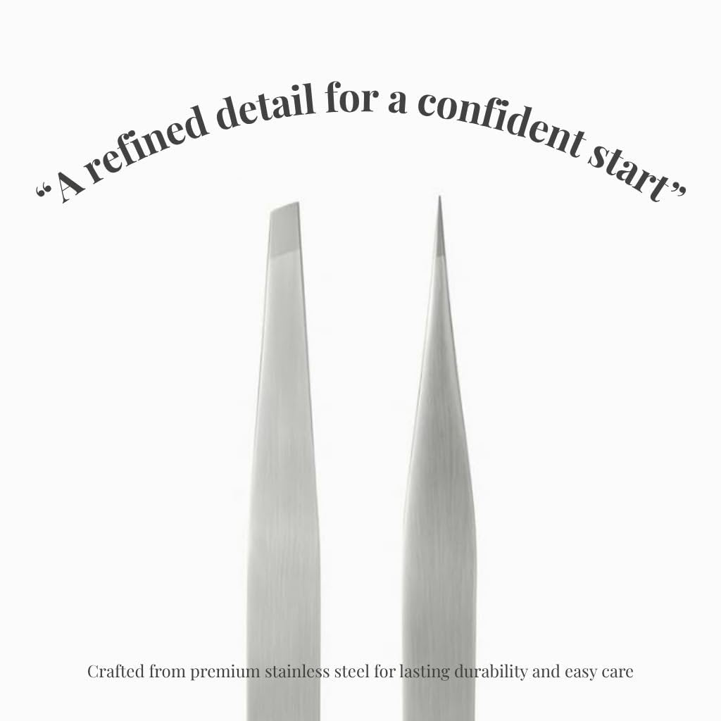 THEMOA Precision Tweezers Set – Stainless Steel Pointed & Slant Tip Tweezers for Eyebrow, Facial Hair, Ingrown Hair, Professional Beauty Tool with Case Avelisse