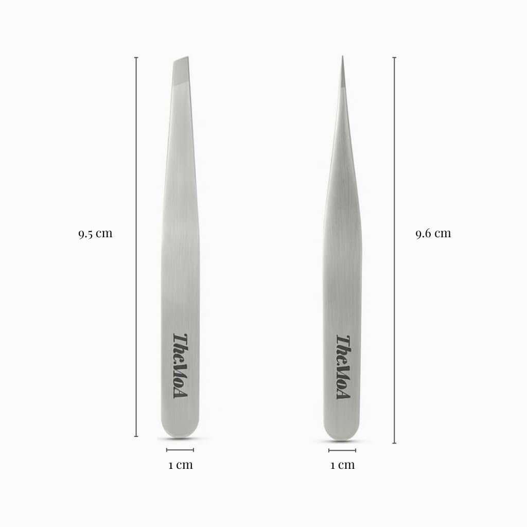 THEMOA Precision Tweezers Set – Stainless Steel Pointed & Slant Tip Tweezers for Eyebrow, Facial Hair, Ingrown Hair, Professional Beauty Tool with Case Avelisse