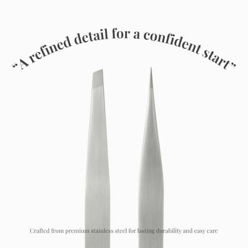 THEMOA Precision Tweezers Set – Stainless Steel Pointed & Slant Tip Tweezers for Eyebrow, Facial Hair, Ingrown Hair, Professional Beauty Tool with Case Avelisse