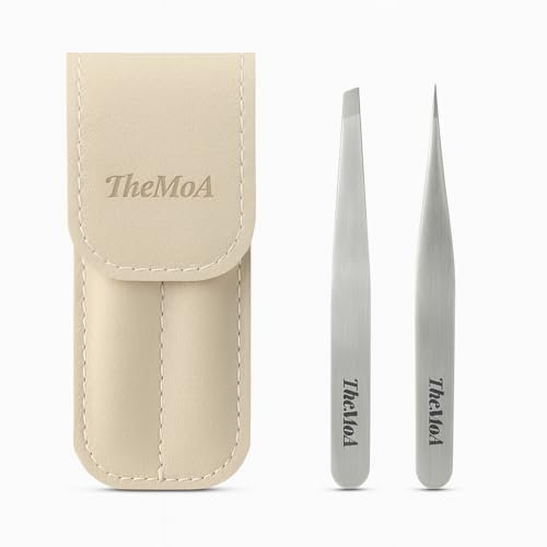 THEMOA Precision Tweezers Set – Stainless Steel Pointed & Slant Tip Tweezers for Eyebrow, Facial Hair, Ingrown Hair, Professional Beauty Tool with Case Avelisse