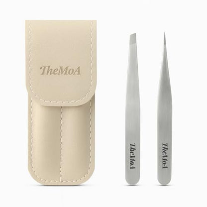 THEMOA Precision Tweezers Set – Stainless Steel Pointed & Slant Tip Tweezers for Eyebrow, Facial Hair, Ingrown Hair, Professional Beauty Tool with Case Avelisse