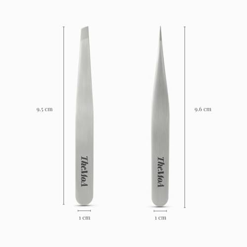 THEMOA Precision Tweezers Set – Stainless Steel Pointed & Slant Tip Tweezers for Eyebrow, Facial Hair, Ingrown Hair, Professional Beauty Tool with Case Avelisse