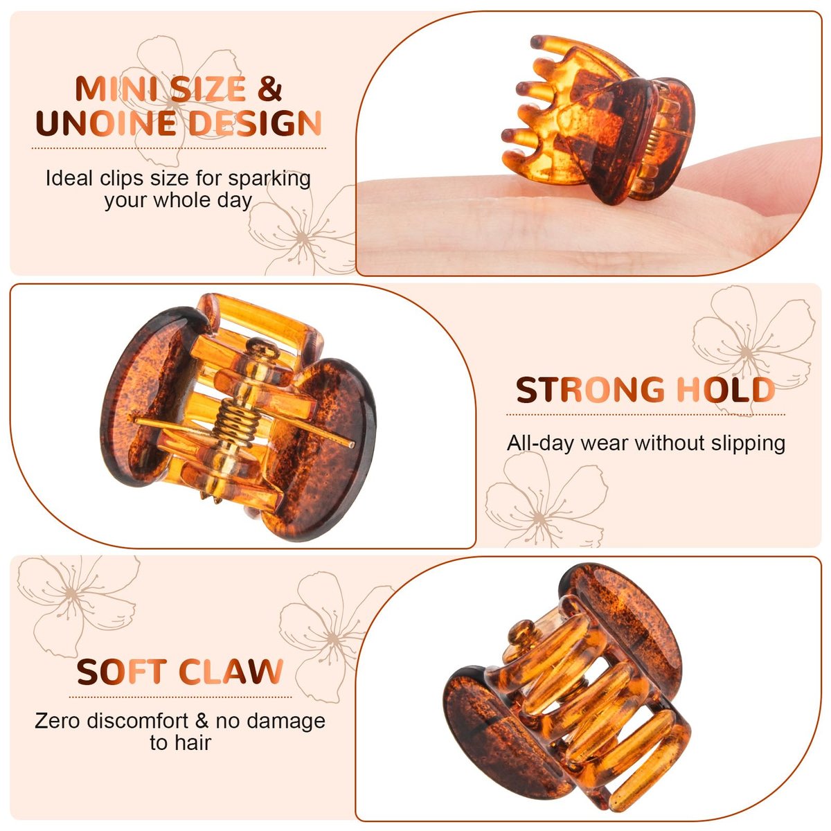 Mini Hair Claw Clips - 48 Pcs Strong Grip – Durable Plastic Construction: Made from high-quality, lightweight – Image 3