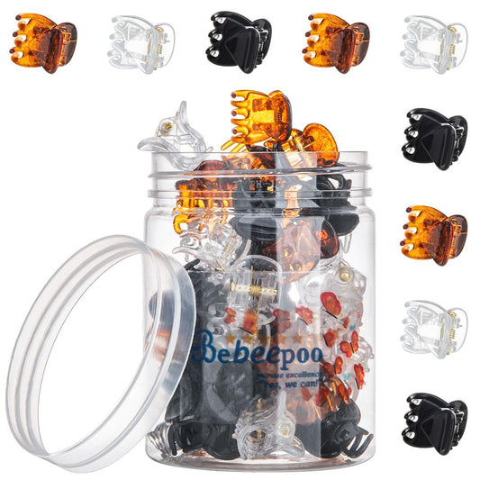 Mini Hair Claw Clips - 48 Pcs Strong Grip Non-Slip Plastic Clips for Women, Girls, Baby - Tortoise, Black & Clear