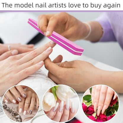 10 Pack 100/180 Grit Nail Files and Buffers - Double Sided Nail Files, Nail Buffer Block, Fingernail File, Sponge Buffing Nail File for Acrylic and Natural Nails (Pink)