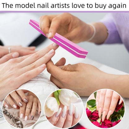 10 Pack 100/180 Grit Nail Files and Buffers - Double Sided Nail Files, Nail Buffer Block, Fingernail File, Sponge Buffing Nail File for Acrylic and Natural Nails (Pink)