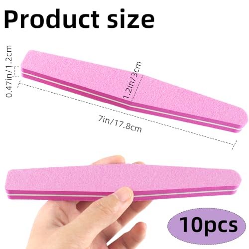 10 Pack 100/180 Grit Nail Files and Buffers - Double Sided Nail Files, Nail Buffer Block, Fingernail File, Sponge Buffing Nail File for Acrylic and Natural Nails (Pink) - görsel 4
