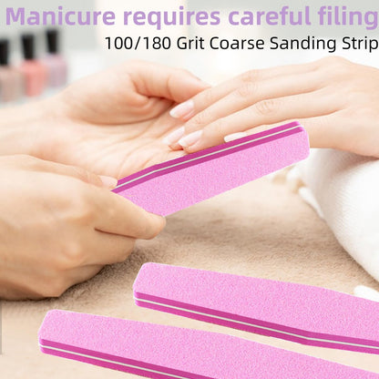 10 Pack 100/180 Grit Nail Files and Buffers - Double Sided Nail Files, Nail Buffer Block, Fingernail File, Sponge Buffing Nail File for Acrylic and Natural Nails (Pink)
