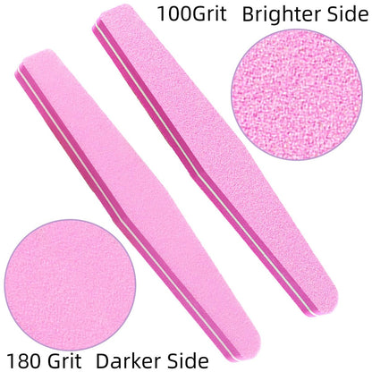 10 Pack 100/180 Grit Nail Files and Buffers - Double Sided Nail Files, Nail Buffer Block, Fingernail File, Sponge Buffing Nail File for Acrylic and Natural Nails (Pink)