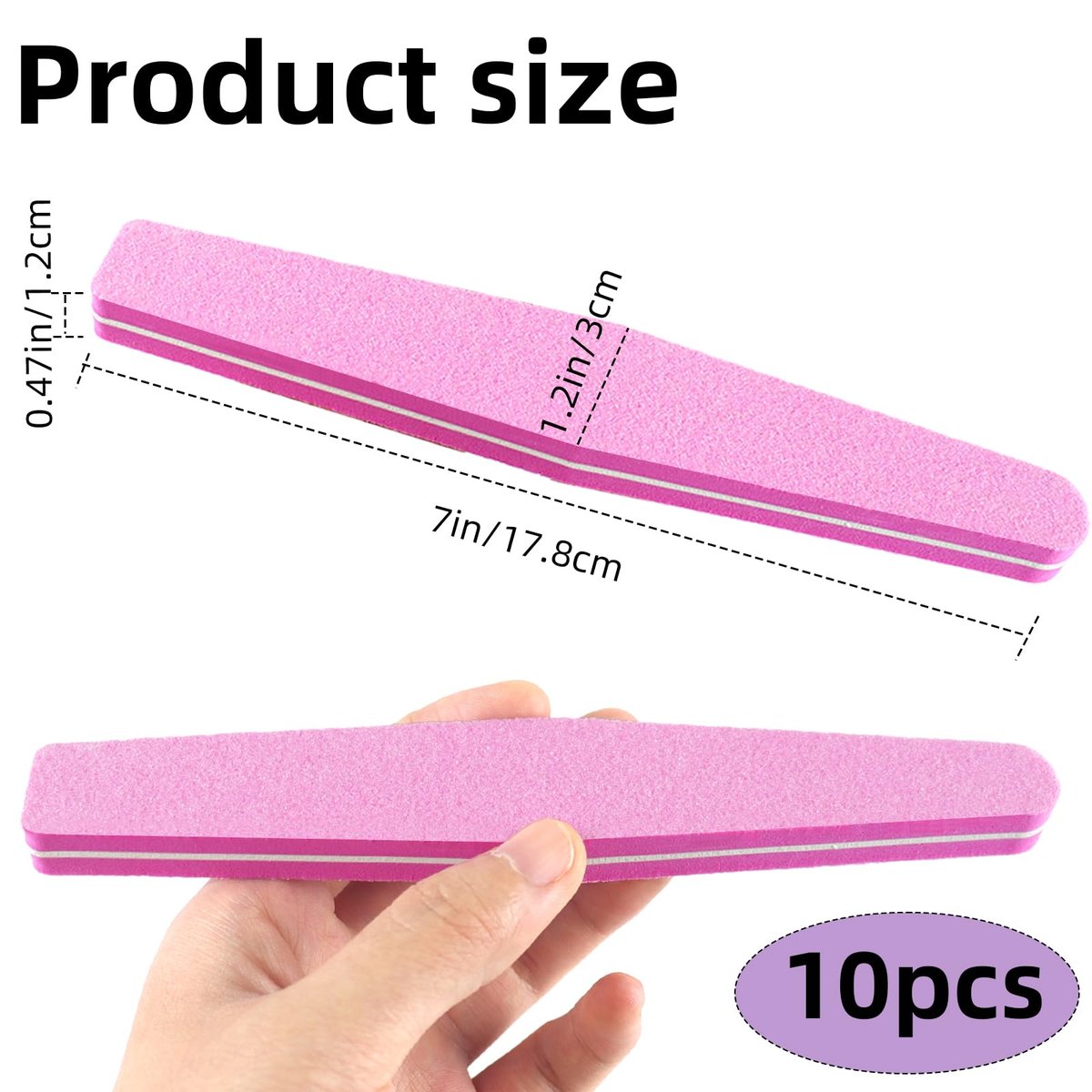 10 Pack 100/180 Grit Nail Files and Buffers - Double Sided Nail Files, Nail Buffer Block, Fingernail File, Sponge Buffing Nail File for Acrylic and Natural Nails (Pink) - görsel 3