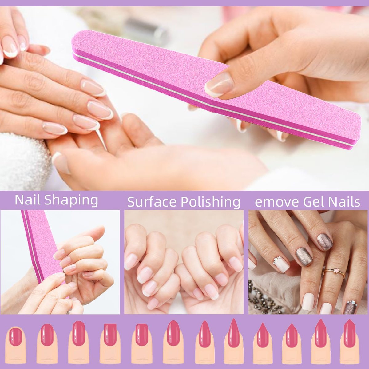 10 Pack 100/180 Grit Nail Files and Buffers - Double Sided Nail Files, Nail Buffer Block, Fingernail File, Sponge Buffing Nail File for Acrylic and Natural Nails (Pink) - görsel 7