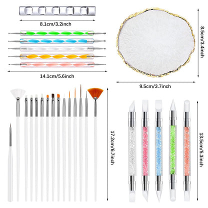 DIYCICO 27Pcs Nail Art Brush Set – Complete Nail Art Tools Kit with Resin Palette, Sculpture Pens, Dotting Tools for DIY Nail Design