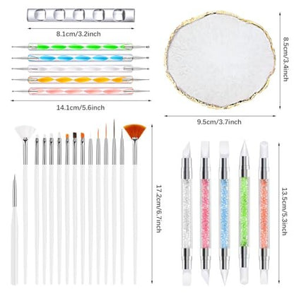 DIYCICO 27Pcs Nail Art Brush Set – Complete Nail Art Tools Kit with Resin Palette, Sculpture Pens, Dotting Tools for DIY Nail Design