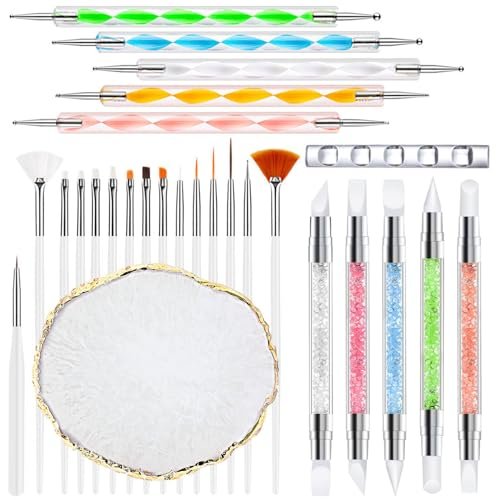 DIYCICO 27Pcs Nail Art Brush Set – Complete Nail Art Tools Kit with Resin Palette, Sculpture Pens, Dotting Tools for DIY Nail Design - görsel 2