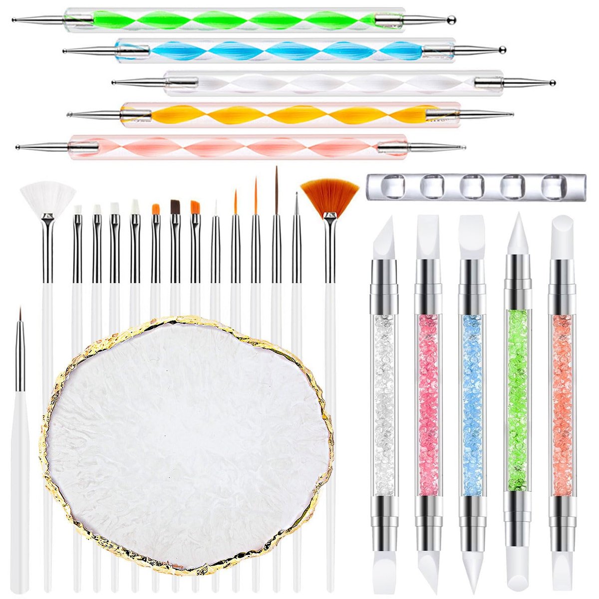 DIYCICO 27Pcs Nail Art Brush Set – Complete Nail Art Tools Kit with Resin Palette, Sculpture Pens, Dotting Tools for DIY Nail Design - görsel 1