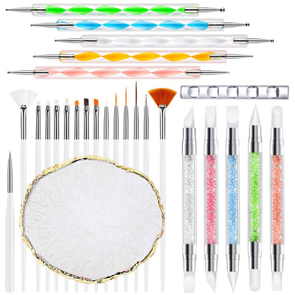DIYCICO 27Pcs Nail Art Brush Set – Complete Nail Art Tools Kit with Resin Palette, Sculpture Pens, Dotting Tools for DIY Nail Design