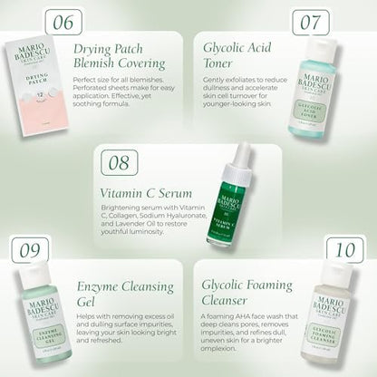 A Little Bit of Mario 10-Piece Skincare Kit – Vitamin C Serum, Glycolic Acid Toner, Hyaluronic Dew Cream, Collagen Mask, HOCI Spray & Cleanser – Brightening, Anti-Aging & Hydration – Travel & Gift Set Avelisse