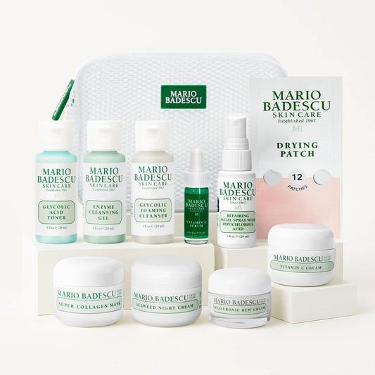 A Little Bit of Mario 10-Piece Skincare Kit – Vitamin C Serum, Glycolic Acid Toner, Hyaluronic Dew Cream, Collagen Mask, HOCI Spray & Cleanser – Brightening, Anti-Aging & Hydration – Travel & Gift Set Avelisse