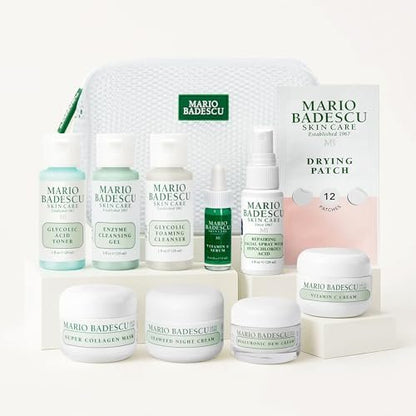 A Little Bit of Mario 10-Piece Skincare Kit – Vitamin C Serum, Glycolic Acid Toner, Hyaluronic Dew Cream, Collagen Mask, HOCI Spray & Cleanser – Brightening, Anti-Aging & Hydration – Travel & Gift Set Avelisse