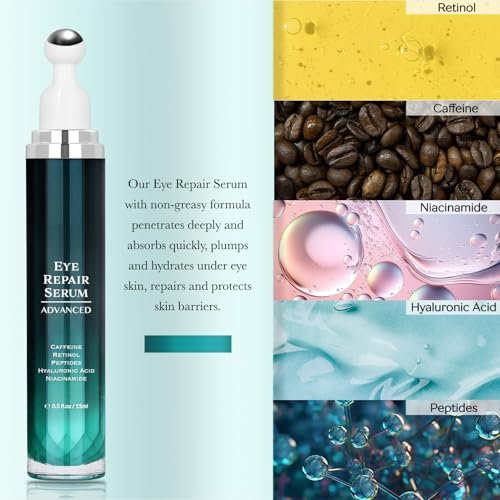 Under Eye Cream for Dark Circles and Puffiness - OSNOIA Eye Serum with Caffeine, Retinol, Peptides & Hyaluronic Acid - görsel 6