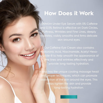 Under Eye Cream for Dark Circles and Puffiness - OSNOIA Eye Serum with Caffeine, Retinol, Peptides & Hyaluronic Acid