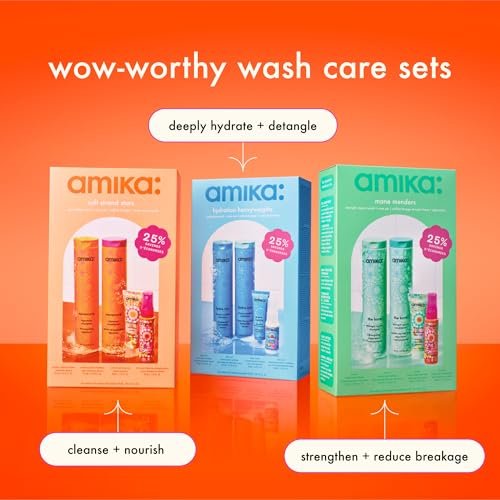 Amika Mane Menders Strength Repair Wash + Care Set - 20.4 Fl Oz Signature Shampoo & Conditioner Set for Damaged Hair Avelisse