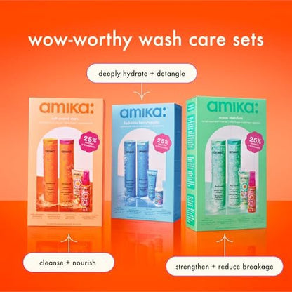 Amika Mane Menders Strength Repair Wash + Care Set - 20.4 Fl Oz Signature Shampoo & Conditioner Set for Damaged Hair Avelisse