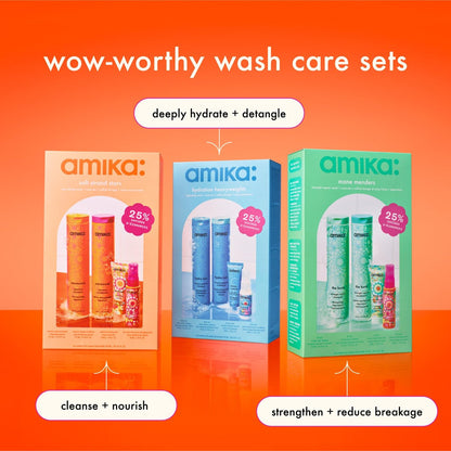 Amika Mane Menders Strength Repair Wash + Care Set - 20.4 Fl Oz Signature Shampoo & Conditioner Set for Damaged Hair Avelisse
