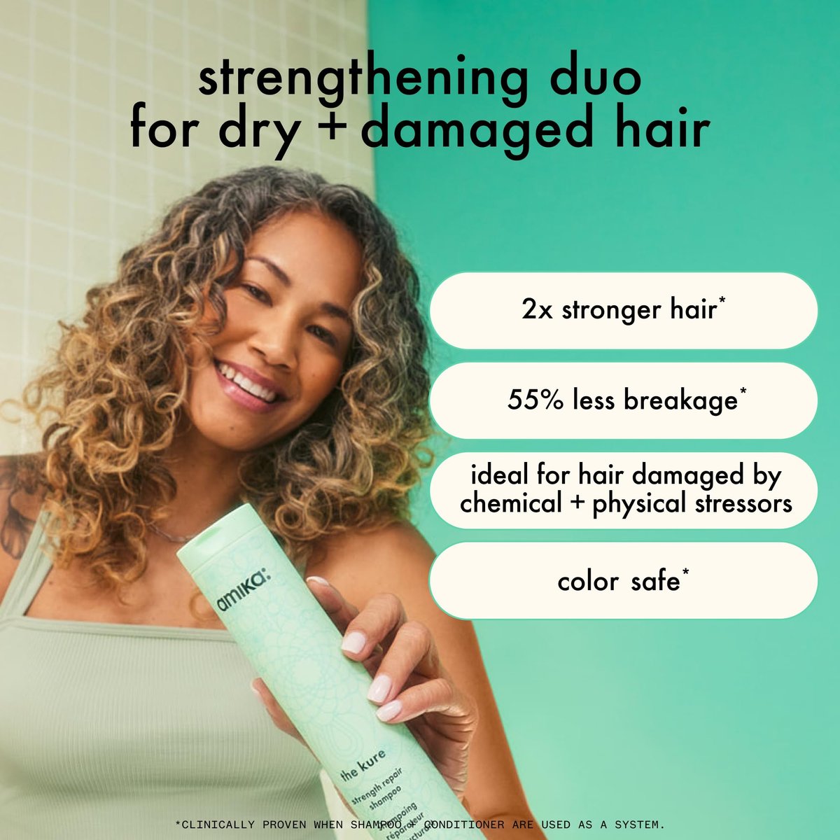 Amika Mane Menders Strength Repair Wash + Care Set - 20.4 Fl Oz Signature Shampoo & Conditioner Set for Damaged Hair Avelisse