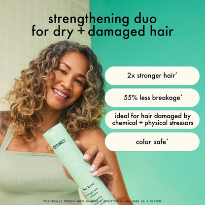 Amika Mane Menders Strength Repair Wash + Care Set - 20.4 Fl Oz Signature Shampoo & Conditioner Set for Damaged Hair Avelisse