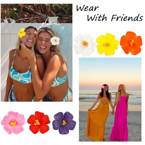 6Pcs Hawaiian Flower Hair Clips for Women – 3.5 Inch Artificial Hibiscus Tropical Hair Clips for Beach Vacation Party - görsel 8