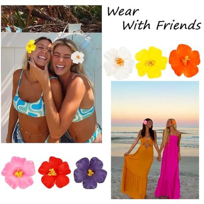 6Pcs Hawaiian Flower Hair Clips for Women – 3.5 Inch Artificial Hibiscus Tropical Hair Clips for Beach Vacation Party