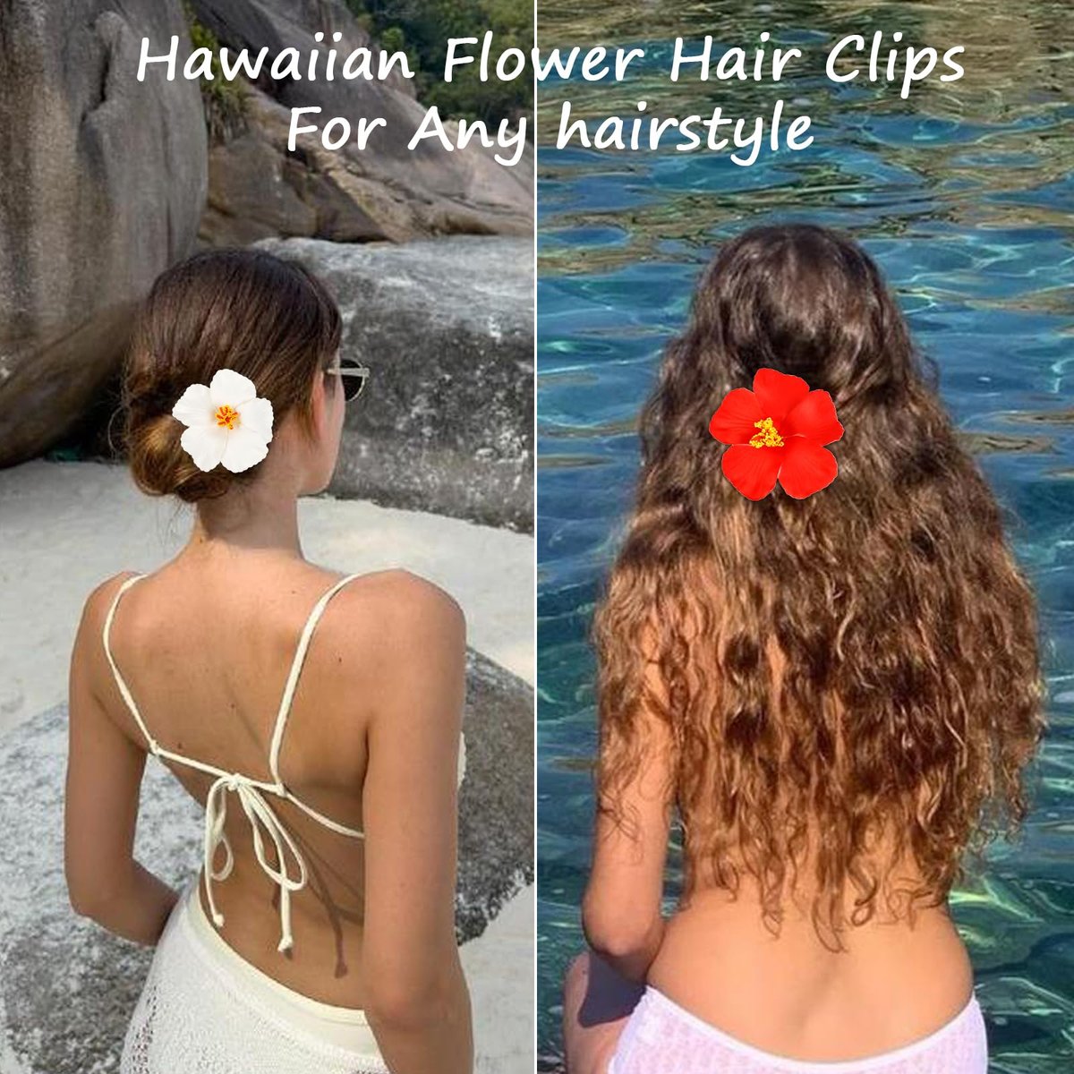 6Pcs Hawaiian Flower Hair Clips for Women – 3.5 Inch Artificial Hibiscus Tropical Hair Clips for Beach Vacation Party - görsel 5