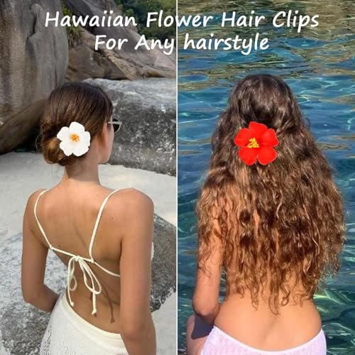 6Pcs Hawaiian Flower Hair Clips for Women – 3.5 Inch Artificial Hibiscus Tropical Hair Clips for Beach Vacation Party - görsel 6