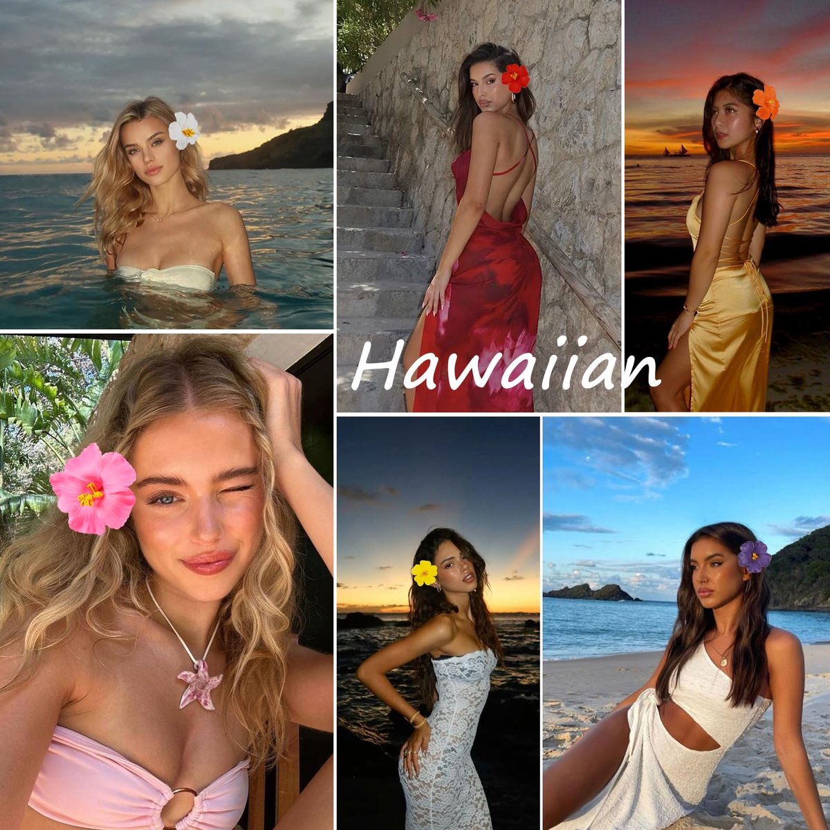 6Pcs Hawaiian Flower Hair Clips for Women – 3.5 Inch Artificial Hibiscus Tropical Hair Clips for Beach Vacation Party - görsel 13