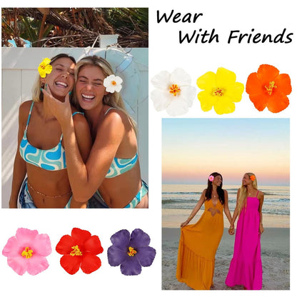 6Pcs Hawaiian Flower Hair Clips for Women – 3.5 Inch Artificial Hibiscus Tropical Hair Clips for Beach Vacation Party