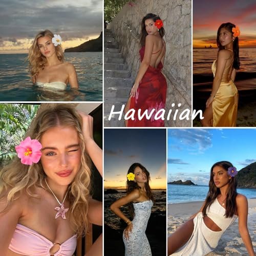 6Pcs Hawaiian Flower Hair Clips for Women – 3.5 Inch Artificial Hibiscus Tropical Hair Clips for Beach Vacation Party - görsel 14